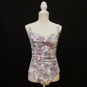 Nip Tuck Swim White Red & Blue Paisley Print One Piece Swimsuit Women’s Size 6